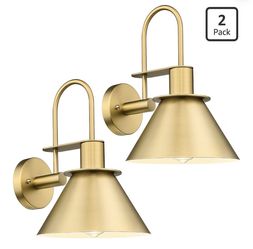 Wall Sconces for Bathroom Set of 2, HWH Wall Mount Lighting with Metal Shade, Indoor Gold Wall Lights for Living Room Mirror Kitchen, Gold Finish, 5HZ