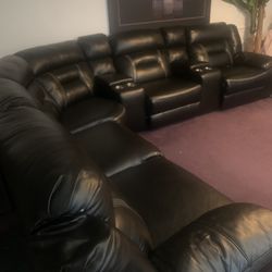 Black Four Leather Sectional 