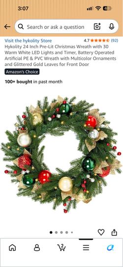 Hykolity 24-Inch Pre-Lit Christmas Wreath