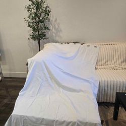 Luxury White Blackout Curtains + Gold Curtain Rods (2 Full Sets) – $450 Retail