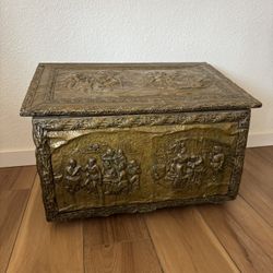 Antique Chiseled Brass Chest 