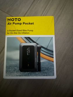 New HOTO Air Pump Pocket is a portable electric bike tire pump. This black device has a maximum pressure of 150PSI and includes Presta and Schrader va