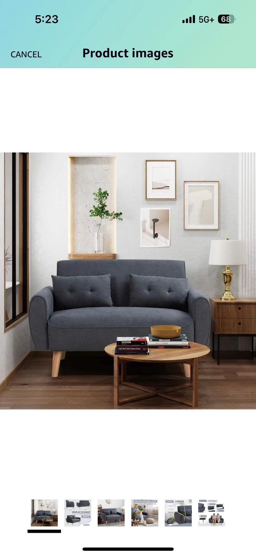 47" Small Modern Loveseat Couch Sofa, Fabric Upholstered 2-Seat Sofa, Love Seat Furniture with 2 Pillows, Wood Leg for Small Space, Living Room, Bedro