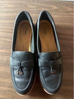 Clarks Collection Black Leather Comfort Loafer Shoes Women’s Size 10 EU 41.5