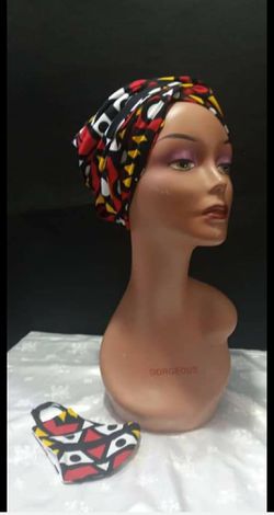 African print headwraps with satin lined and face masks set