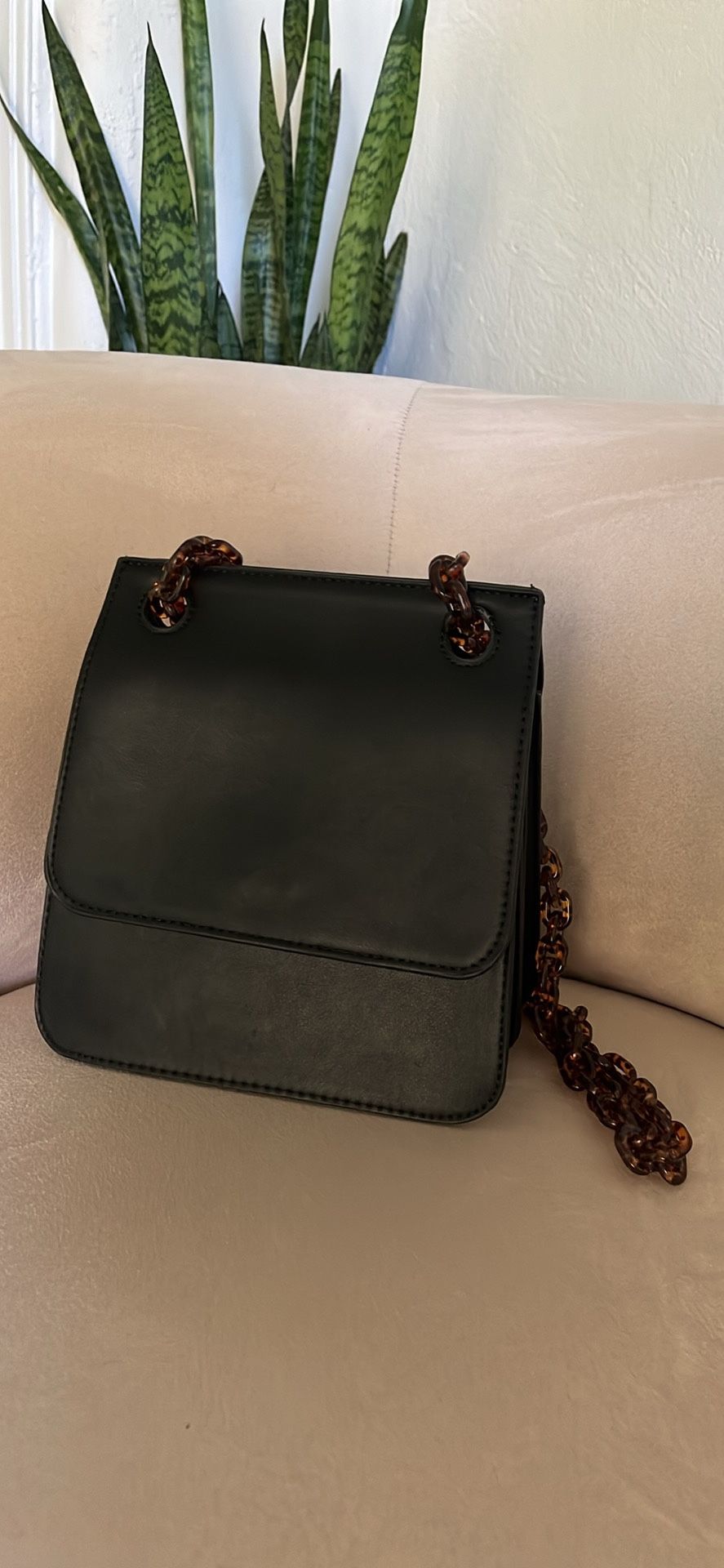 Black vegan leather tortoise strap crossbody and shoulder purse - 5+ compartments, magnetic clasp