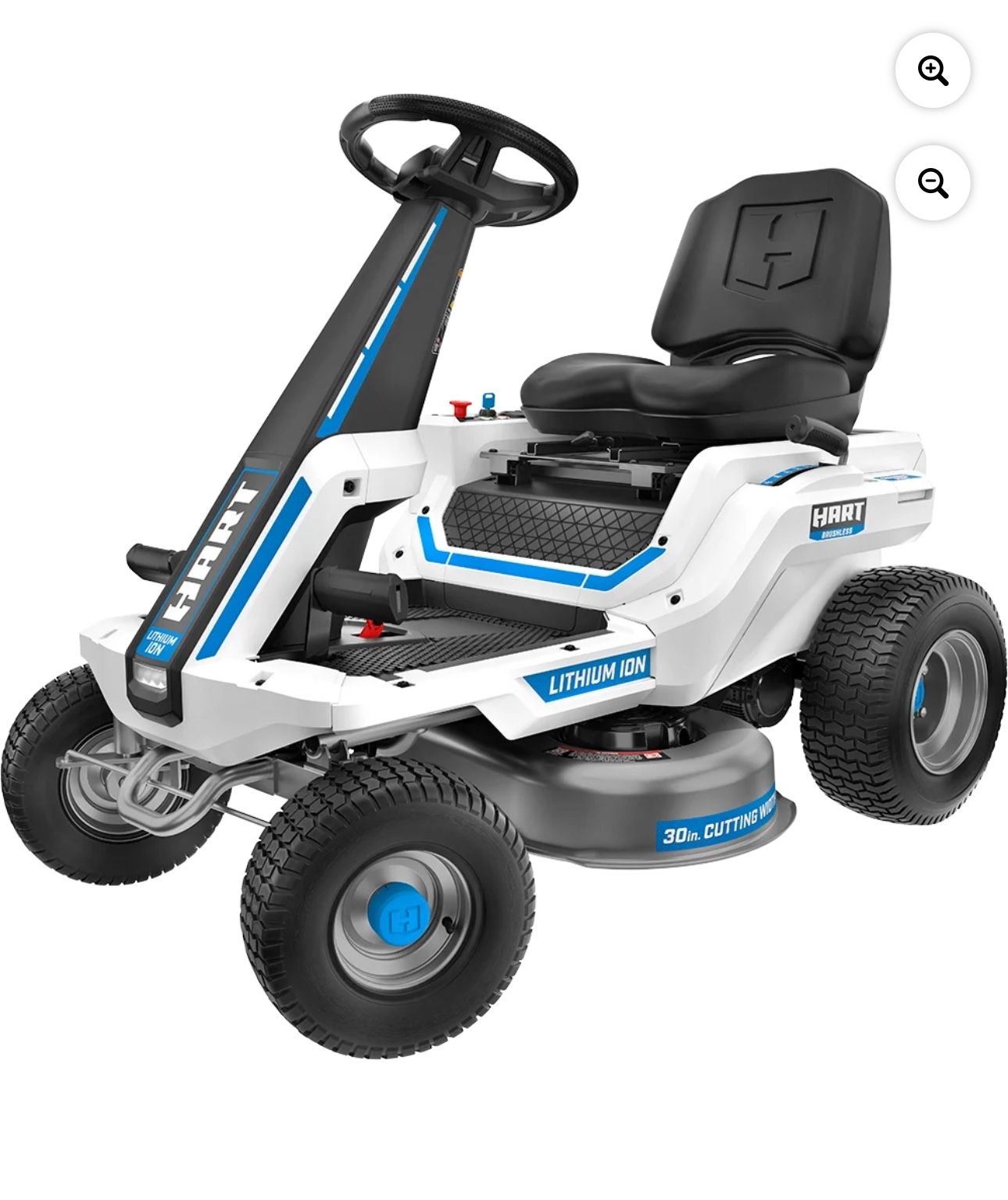 HART 80-Volt 30-inch Deck Lithium-Ion Riding Lawn Mower Kit, (1) Super Charger
