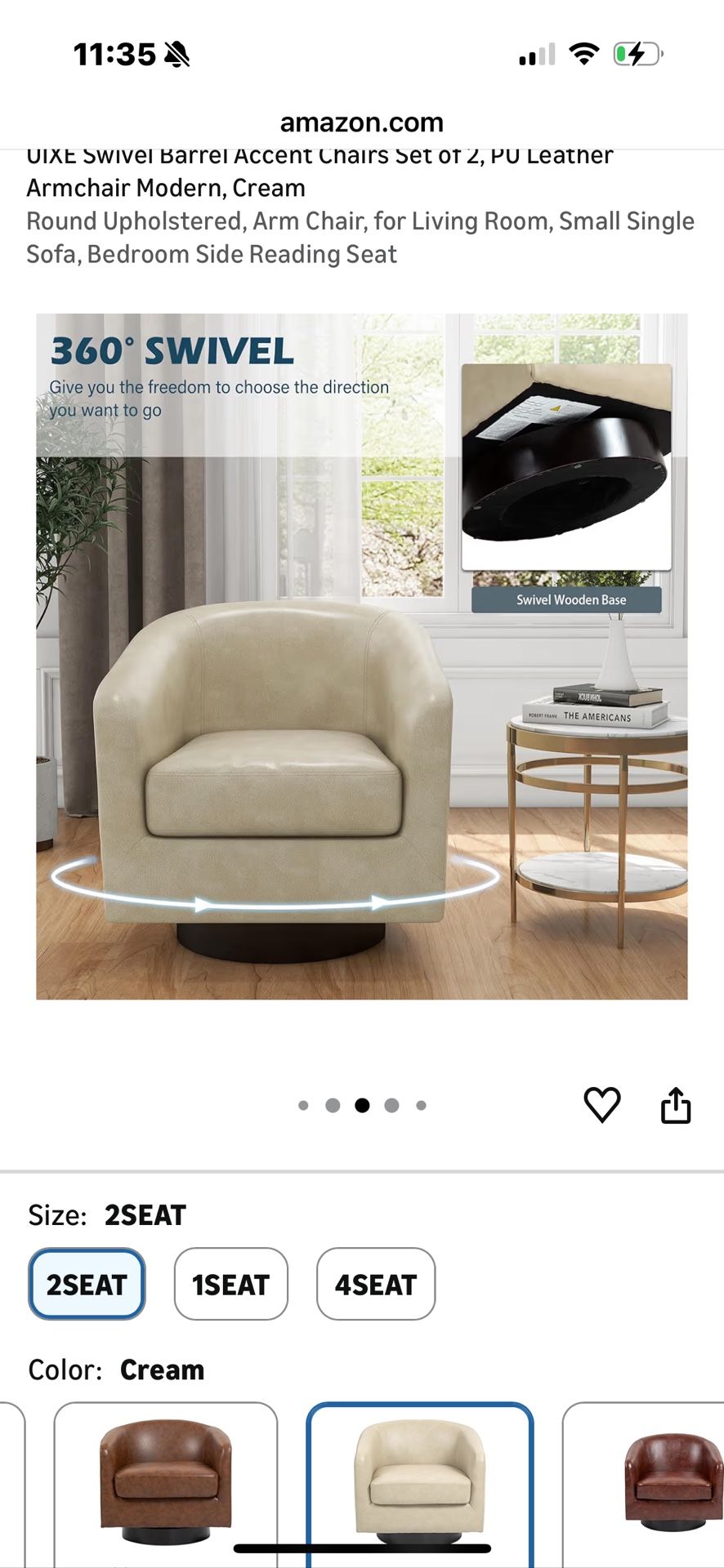 Brand New Accent Chair, Leather Armchair Modern, Cream Round Upholstered, Arm Chair, for Living Room, Small Single Sofa, Bedroom