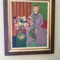 Framed Painting Woman And Flowers 