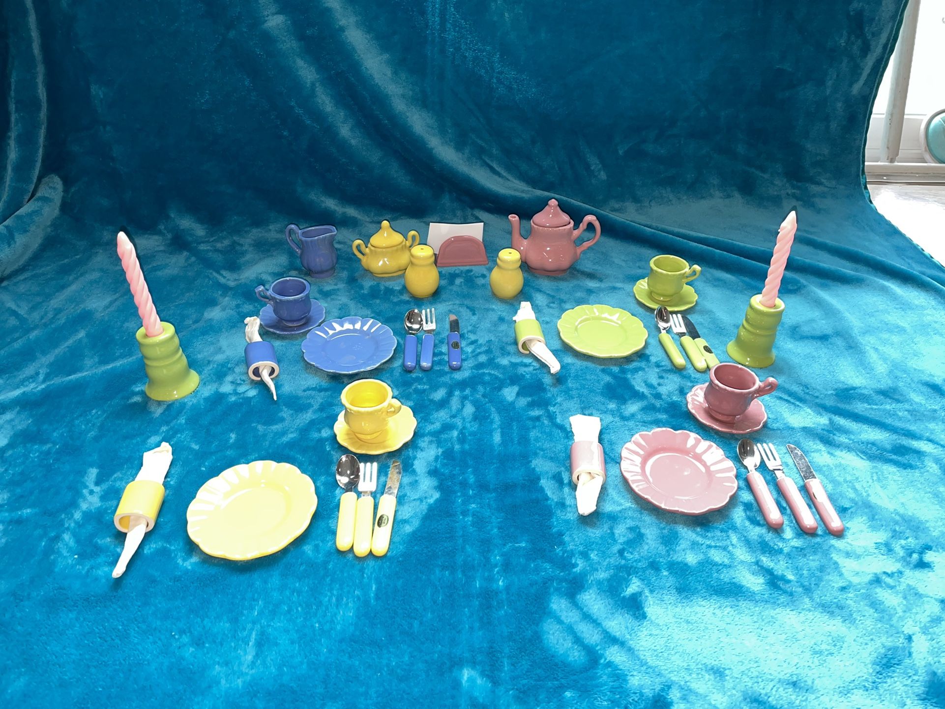 ***REDUCED***Vintage Fiesta Frenzy 50 pc Ceramic Toy Tea Set For Child Or Doll