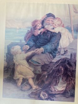 Old Fisherman And Three Children