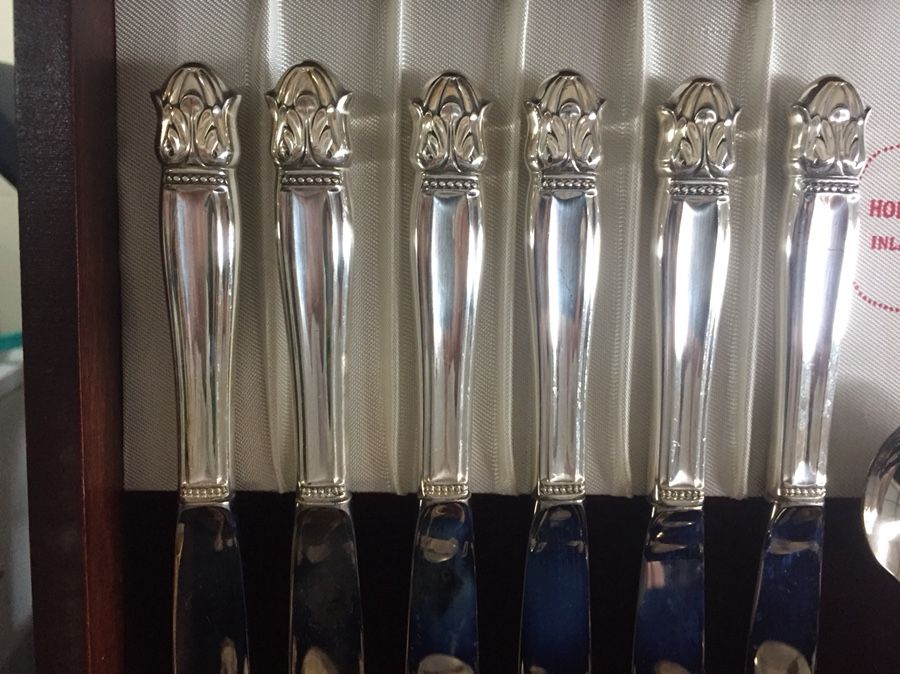 Silver plated silverware set.