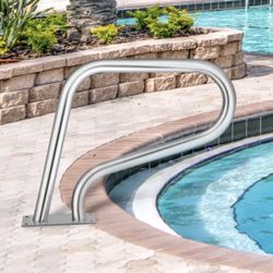 Pool Rail 32x23 Pool Railing 304 Stainless Steel 250LBS Load Capacity Silver Rustproof Pool Handrail Humanized Swimming Pool Handrail with Blue Grip C