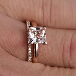 "Engagement and Wedding Rose Gold Ring Set for Women, VIP080
