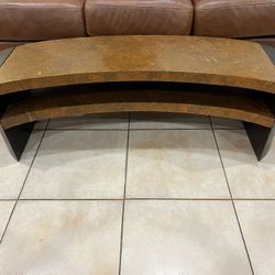 Curved Two-Tier Burl Wood Coffee Table