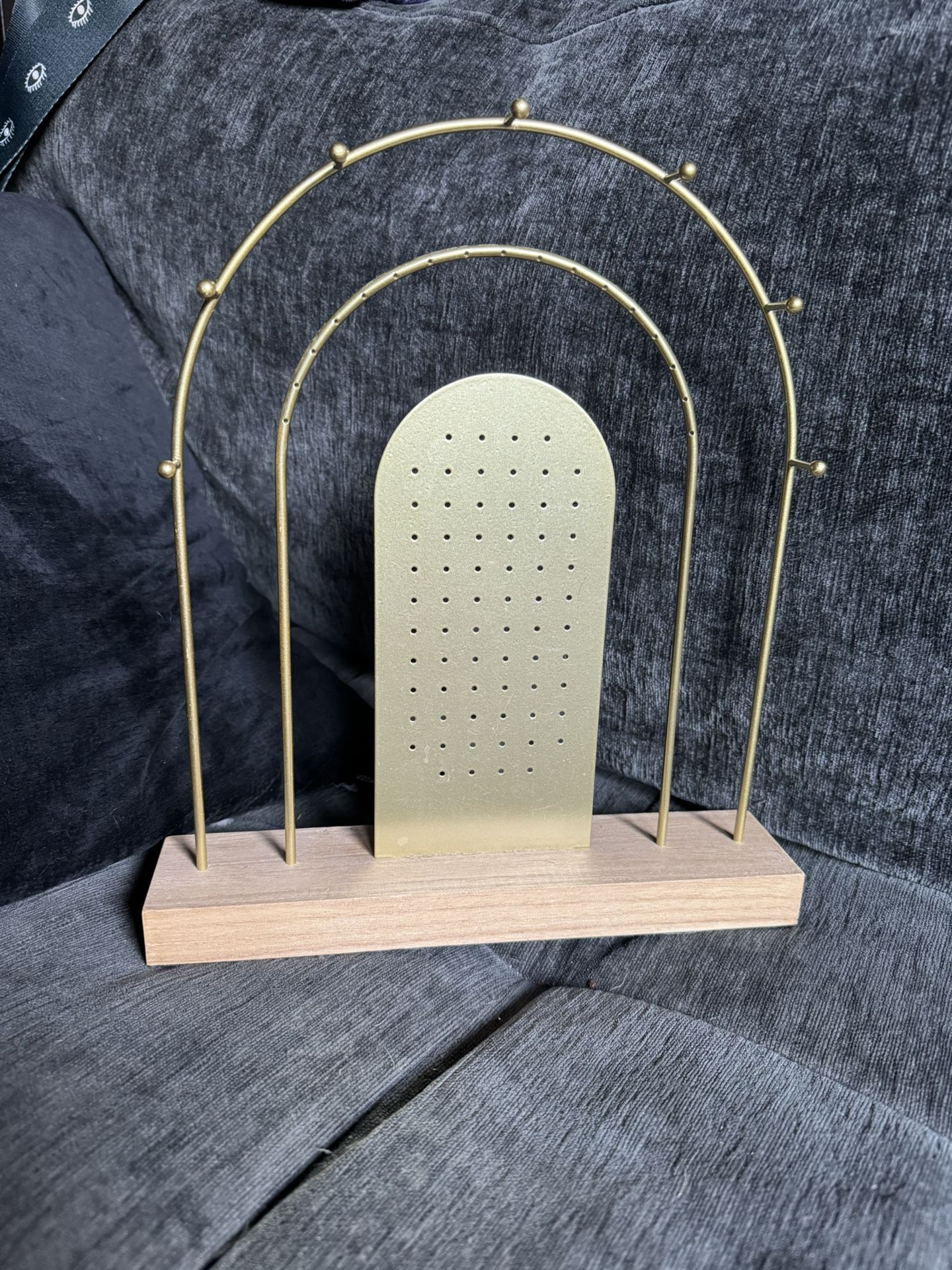 Gold Jewelry Stand with Wooden Base
