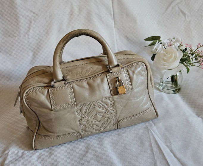 Authentic LOEWE Ivory Leather Designer Luxury Satchel Handbag 