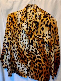 Leopard Print Satin Button-Up Shirt