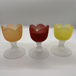 Glass Tulip Flower Tea Light Candle Holders 