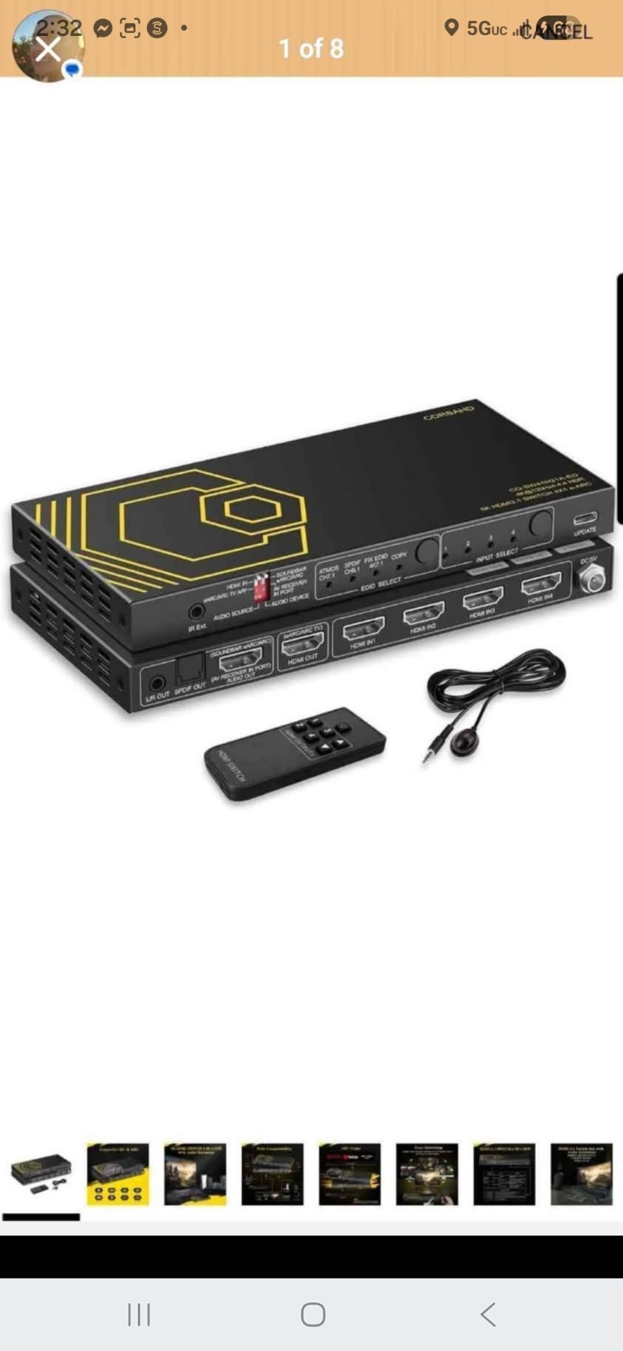 HDMI 2.1 Switch 4 Port 8K 4K 120Hz eARC Audio Extractor PS5 Xbox