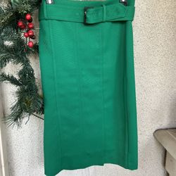 Ann Taylor Green Belted Seamed Pencil Skirt