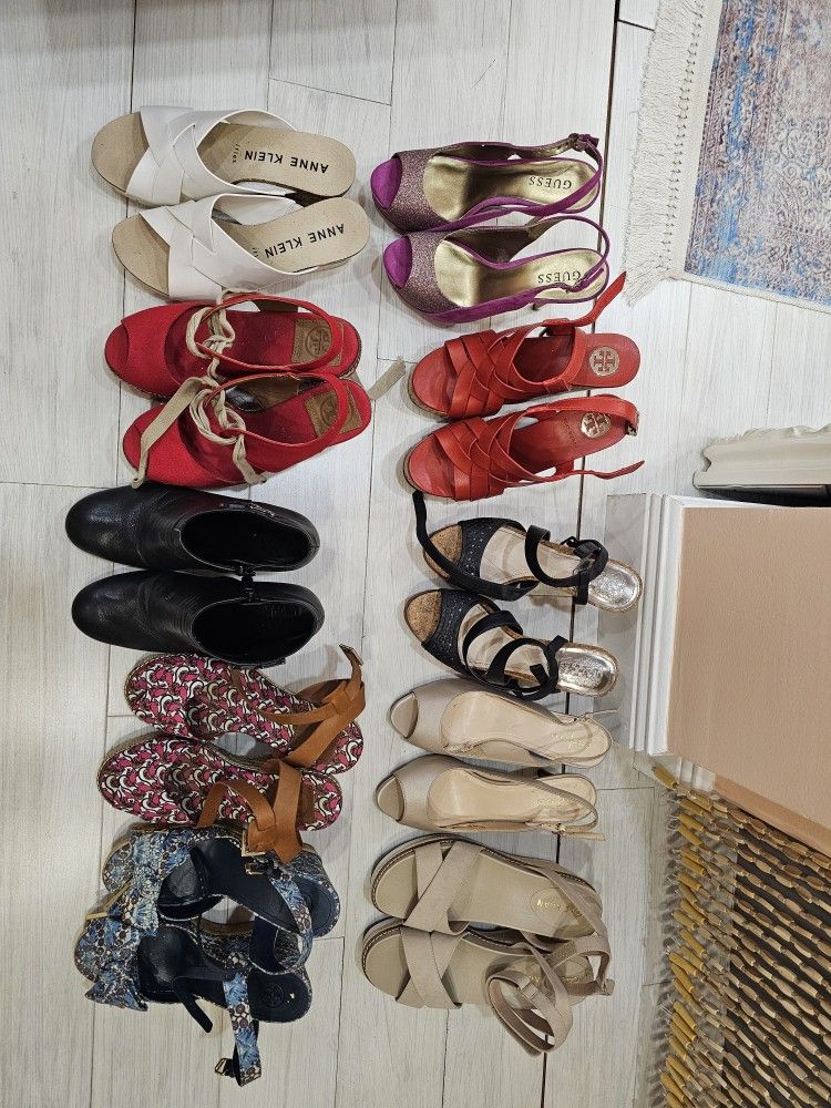 10 Pairs Of wedge Shoes Tory Burch Cole Haan Size 8 And 7.5