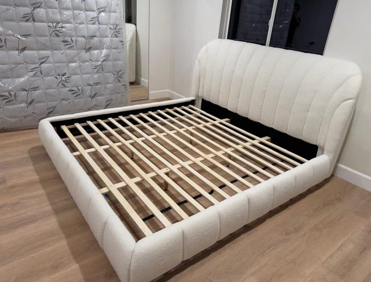 Boucle fabric queen size bed frame