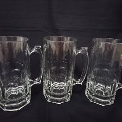 3 Vintage Libbey Large Heavy Glass 32oz Beer Mug Stein