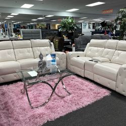 Beautiful Sofa And Loveseat Set Now 65% Off Features PWR Head & Foot Reclining, Cupholders, USB Ports, & Storage Console (Limited Stock)! 