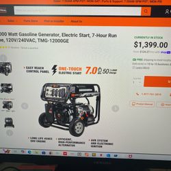 12,000 W Generator 2 Hours Use