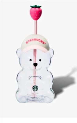 Starbucks pink bear glass cup