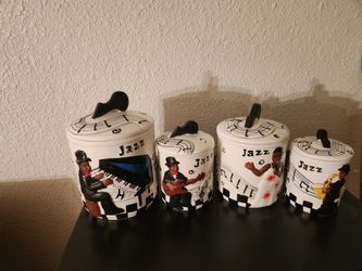 Vintage Casa Vero by ACK "The Jazz" 4-Piece Ceramic Kitchen Canister Set – Complete Band