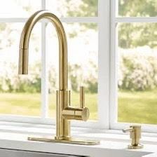 allen + roth Harlow Brushed Gold Single Handle Pull-Down Kitchen Faucet (Item #(contact info removed)).