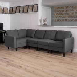 New 5 Pc Dark Grey Fabric Sectional Sofa