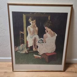 Vtg Norman Rockwell "Girl at the Mirror" Framed Plate Collotype 36x30"