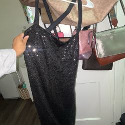 Black Backless Sequin Dress 
