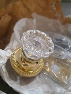Crystal Glass Door Knob with Brass Rose