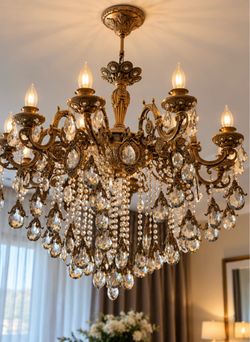 Luxury Large Crystal Chandelier – Ornate Brass