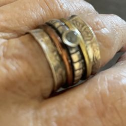 Ladies Sterling Silver, Copper and Brass Spinner Ring