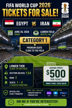 Fifa world cup tickets for Iran vs Egypt