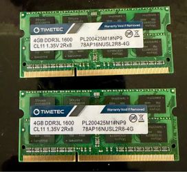 Timetec 4GB DDR3L 1600MHz Laptop RAM x2