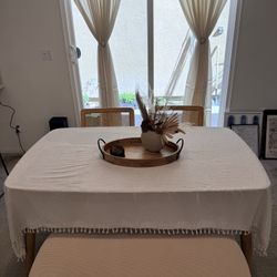 Wood Dining Table and Upholstered Bench