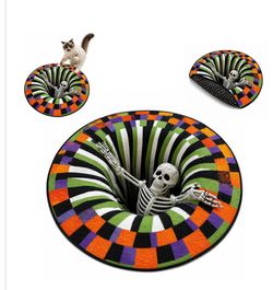 BybuSec 3D Optical Illusion Fun Halloween Skeleton Rug 39” diameter