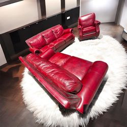 Free Delivery Red Leather Couch Set 