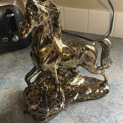 Vintage ceramic horse with 24 karat gold inlay, 12 inches tall