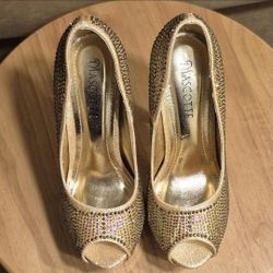 Gold Peep Toe Heels