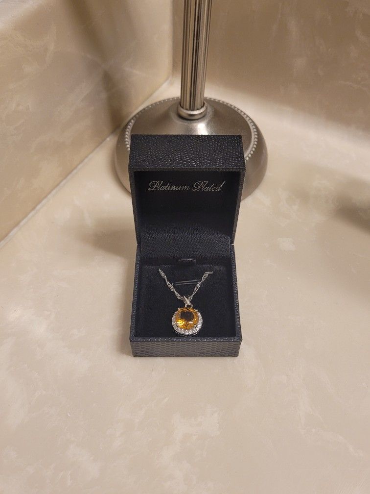 Gold Coast Silver CZ and Yellow Topaz Necklace