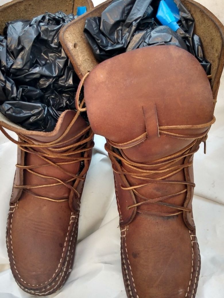 authentic handmade leather moccasins, calf high very thick leather