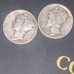A 1944/1938 Silver Mercury Dimes In VF Condition