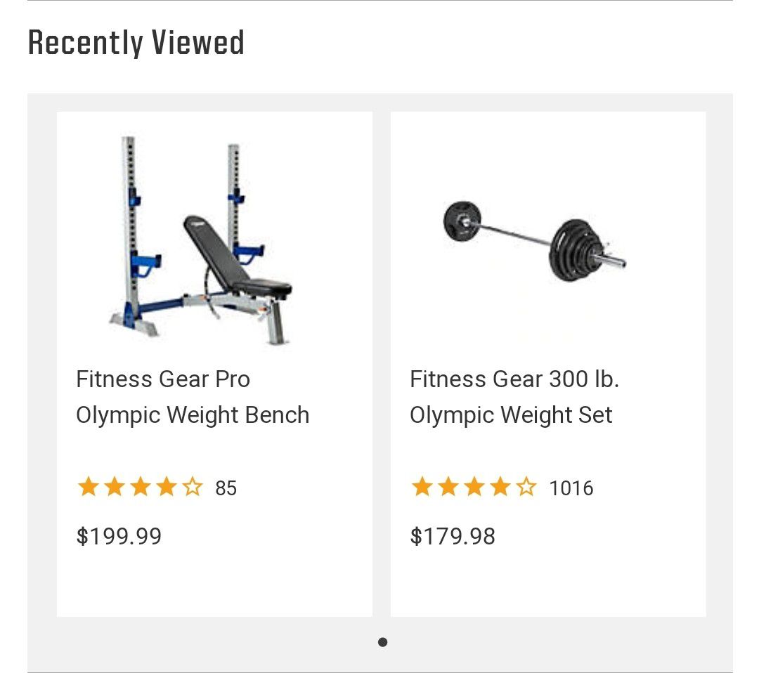 Fitness Gear Olympic bench and 300lb Olympic weight set with Olympic bar (w/ collars) and Body Solid curl bar with 100lbs in weights(w/ collars)